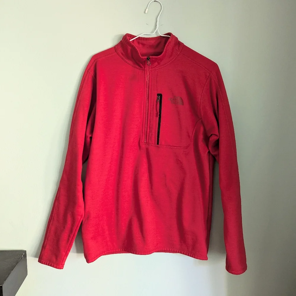 The North Face Mens Medium Mid-weight Smooth-faced Fleece 1/4Zip Pullover Red 44